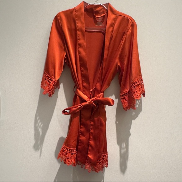 AW BRIDAL Girls' Satin Kimono Robe Flower Girl Bathrobe Kids Size Small Orange - Picture 1 of 8
